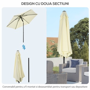 Umbrela pentru gradina din poliester si metal cu 6 bare, cu acoperis inclinabil la 45°, Ø262x243 cm, bej si negru - Img 8