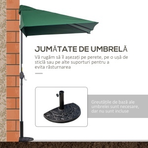 Umbrelă Semicirculară de Perete cu Deschidere cu Manivelă şi Orificii de Ventilaţie, 230x130x245 cm, Verde - Img 6