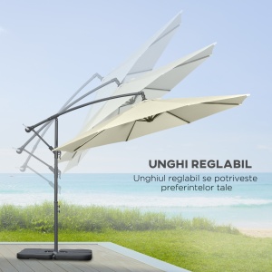 Umbrelă Suspendată cu Bază în Cruce, Greutăţi, Manivelă și Protecţie UV, Ø3x2.5 m, Bej - Img 5