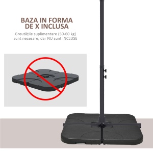 Umbrelă Suspendată cu Orificii de Ventilaţie, Bază în Cruce şi Manivelă, 3x2 m, Maro - Img 6