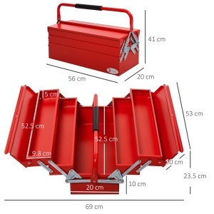 Valiza pentru unelte din otel cu 5 compartimente, 51x21x41cm, rosu - Img 3