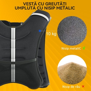 Vestă de Greutate Reglabilă pentru Antrenament de Forță, 10 kg, 40x35 cm, Negru - Img 5