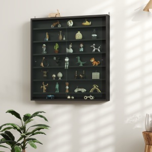 Vitrină de Expoziție cu 6 Rafturi Reglabile și uși din sticlă, 80x9.5x83 cm, din Sticlă și PAL, Negru - Img 9