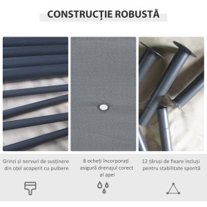 3x4 m Gazebo de Exterior din Oțel cu 6 Perdele Detașabile și Orificii de Drenaj, Gri - Img 4