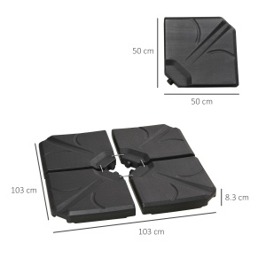 4 bucati baza de umbrela din plastic HDPE, umpluta cu apa si nisip pana la 18 kg, 103x103x8,3 cm, negru - Img 3