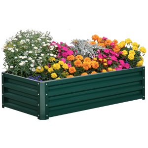 4' x 2' x 1' Pat de Gradina Galvanizat Inaltat, Cutie de Plantare din Metal Pat Inaltat pentru Legume, Flori, Plante si Plante Aromatice, Verde - Img 1