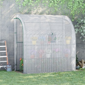 7' x 3' x 7' Outdoor Walk-In Greenhouse, Plant Nursery with Roll-up Windows, PE Cover, and 3 Wire Shelves, White - Img 2