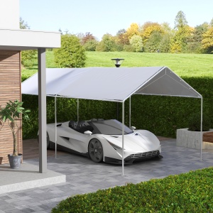 Acoperiș Carport 10 x 20 ft, Copertină de Schimb Rezistentă la UV cu Corzi Elastice, Alb - Img 2