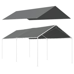 Acoperiș de Carport 10 x 20ft, Prelată Rezistentă la UV cu Corzi Elastice, Gri Închis