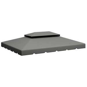 Acoperiș de Rezervă pentru Pavilion 4x3 m cu 2 Niveluri pentru Grădină, Copertină Rezistentă la Apă din Poliester 170g/㎡ cu 8 Găuri de Drenaj, Gri Deschis - Img 1