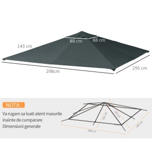 Acoperis de Schimb 3x3m, Prelata de Schimb pentru Foisor de Gradina din Poliester cu 8 Orificii de Ventilatie, Gri - Img 3