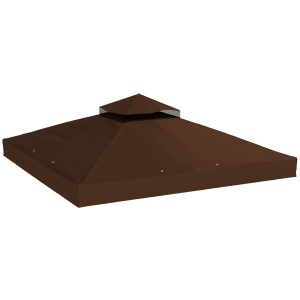 Acoperiș de Schimb pentru Foișor 3x3 m cu 2 Niveluri pentru Grădină, Copertină Rezistentă la Apă din Țesătură Oxford 370g/㎡ Anti-UV 30+ cu Orificii de Drenaj, Cafeniu - Img 1