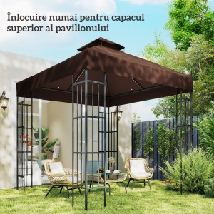 Acoperiș de Schimb pentru Foișor 3x3 m cu 2 Niveluri pentru Grădină, Copertină Rezistentă la Apă din Țesătură Oxford 370g/㎡ Anti-UV 30+ cu Orificii de Drenaj, Cafeniu - Img 7