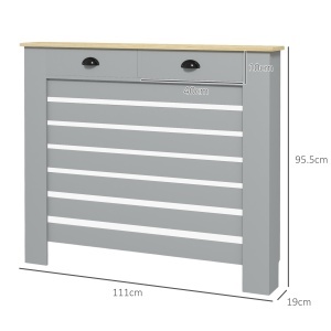 Acoperiș pentru calorifer din MDF cu doghe, cu 2 sertare, 111x19x95.5 cm, Gri - Img 3