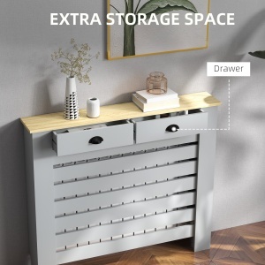 Acoperiș pentru calorifer din MDF cu doghe, cu 2 sertare, 111x19x95.5 cm, Gri - Img 6