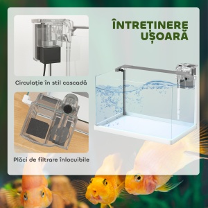 Acvariu pentru Pești Roșii din Sticlă cu Lumini LED cu Filtru și Pompă de Apă, 38x26x27 cm, Alb - Img 4