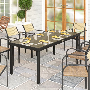 Aluminum Outdoor Patio Dining Table for 8 for Garden Lawn Backyard, Natural - Img 2