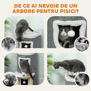 Ansamblu de joacă pentru pisici, 76 cm înălțime, cu culcușuri, pat și mingi, Gri - Img 8