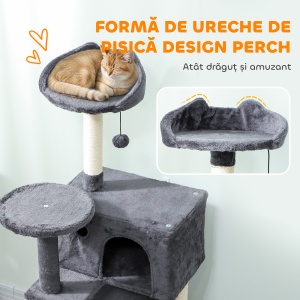 Ansamblu de joacă pentru pisici cu 2 căsuțe, culcuș și Hamac, 140 cm, Gri - Img 5