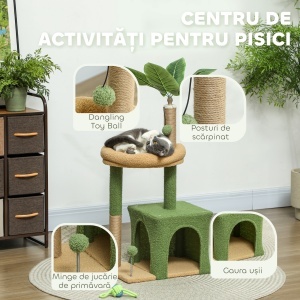 Ansamblu de Joacă pentru Pisici cu Căsuță, 2 Jucării cu Bilă și Pat Verde și Maro - Img 6