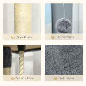 Ansamblu de Joaca pentru Pisici cu inaltime de 200 cm, cu Stalpi din Sisal, Compartimente si Hamace din PAL si Plus - Img 5