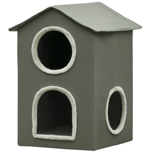 Ansamblu de joaca pentru pisici cu strat dublu, pat pentru pisici de tip cabina cu perne moi care pot fi spalate, centru de activitati cu spatii multiple pentru pisici, gri - Img 1