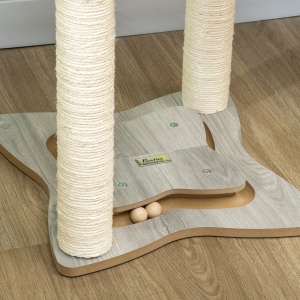 Ansamblu de pisici , turn pentru pisici cu 2 straturi pentru pisici de interior cu stalp de zgariat din sisal, pat pentru pisoi de plus, bila, 53,55x53,5x66 cm - Img 7