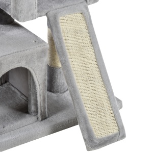 Ansamblu pentru pisici cu stalpi din sisal, pat si 2 case cu tapiterie de plus, 59x39x83cm, gri - Img 9