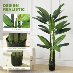 Arbore Artificial de Banan 180 cm cu Ghiveci, Plantă Falsă cu 18 Frunze pentru Decor Interior sau Birou, Verde - Img 4