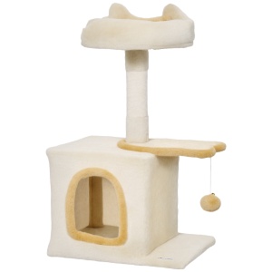 Arborele pentru Pisici cu Crenguță și Căsuță 40x30x72 cm Bej și Galben - Img 1