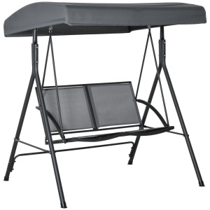 Balansoar cu 2 Locuri de Gradina pentru Exterior cu Baldachin Reglabil si Sezuta din Textilen, 140x118x162cm Gri - Img 1