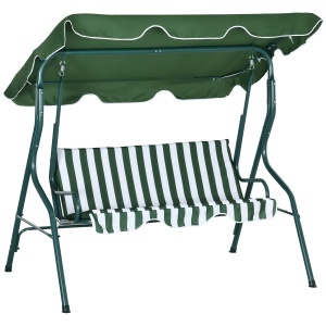 Balansoar cu 3 Locuri cu Acoperis Reglabil si Perne Tapitate, Leagan de Gradina din Otel si Poliester, 170x110x153 cm - Img 1