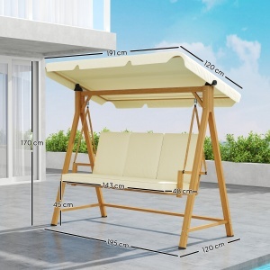 Balansoar de Grădină 3 Locuri cu Acoperiș și Perne 195x120x170cm Bej - Img 3