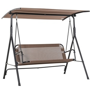 Balansoar de Gradina/Terasa 3 Locuri cu Baldachin Reglabil din Metal si Textilen, 172x110x155 cm, Maro - Img 1