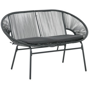 Bancă Acapulco cu Brațe, Perne și Cadru din Oțel, Greutate Maximă 260 kg pentru Balcon, Terasă, Grădină 132x72x83 cm Negru - Img 1