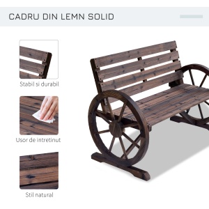 Banca Country Fonta 127×60×85 cm – 2‑locuri cu Cotiere Rotative Neagra - Img 5