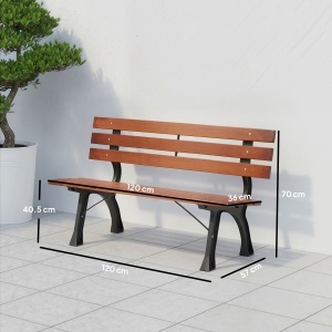 Bancă cu 2 locuri, pentru grădină și terasă, fontă de aluminiu + lemn natural, 120 x 57 x 70 cm, Maro - Img 3