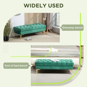 Bancă cu Husă Capitonată din Catifea cu Picioare Metalice pentru Hol, Coridor și Living, 118x45x42 cm, Verde - Img 4