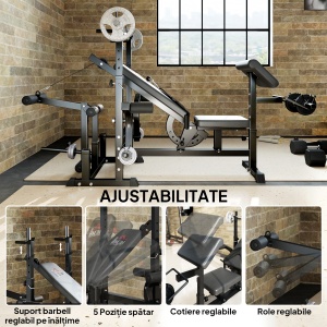 Bancă de Antrenament cu Suport pentru Halteră, 210x110x103-123 cm, Negru - Img 4