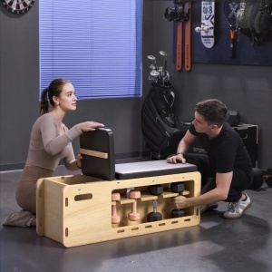 Bancă de Antrenament din Lemn cu Suport pentru Gantere și Benzi de Rezistență, Bancă Fitness Reglabilă pentru Acasă - Img 2