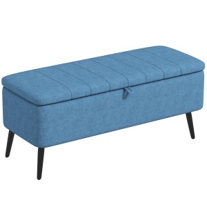 Bancă de depozitare 40", tapițată din material textil cu picioare din oțel pentru Living sau Dormitor, Albastru Închis - Img 1