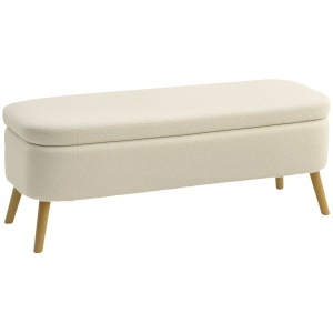 Banca de Depozitare de 65L din Material Teddy și Lemn, 120x42x45 cm, Bej