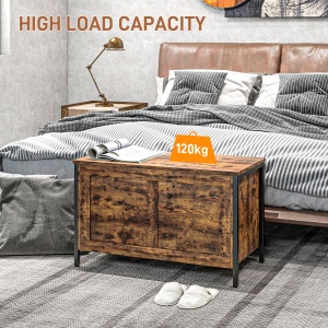 Bancă de Depozitare de 95L în Stil Industrial cu Capac cu Balamale de Siguranță, 80x40x49 cm, Maro Rustic - Img 7