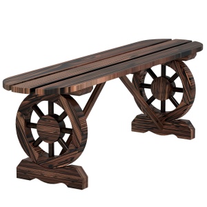 Bancă de Grădină cu Picioare în Formă de Roată de Car cu 2 Locuri și Șezut din Șipci, 120x29x39 cm, Maro - Img 1