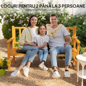 Bancă de Grădină pentru 2-3 Persoane din Lemn de Pin, Bancă de Exterior cu Măsuță Rabatabilă și Brațe, pentru Balcon și Terasă, 153x56x91 cm, Maro Deschis - Img 6