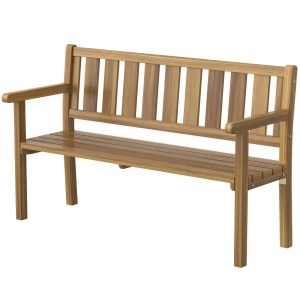 Bancă de grădină pentru 2 persoane cu șipcă din lemn de brad, 150x57x93 cm, Culoare Teak