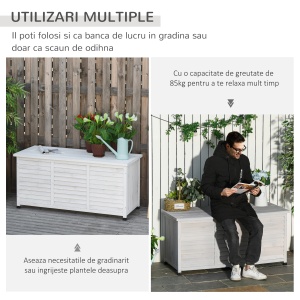 Banca Gradina 127×56×60 cm – Lemn Alb cu Spatiu Depozitare - Img 6