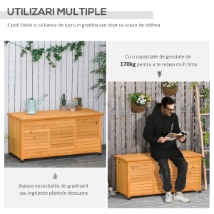Banca Gradina 127×56×60 cm – Lemn Alb cu Spatiu Depozitare - Img 6