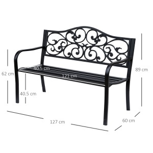 Banca pentru exterior din metal, 127x60x89cm, negru - Img 3