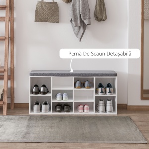 Bancuta Pantofi – 104×30×48 cm, Alb/Gri cu Rafturi Reglabile - Img 5